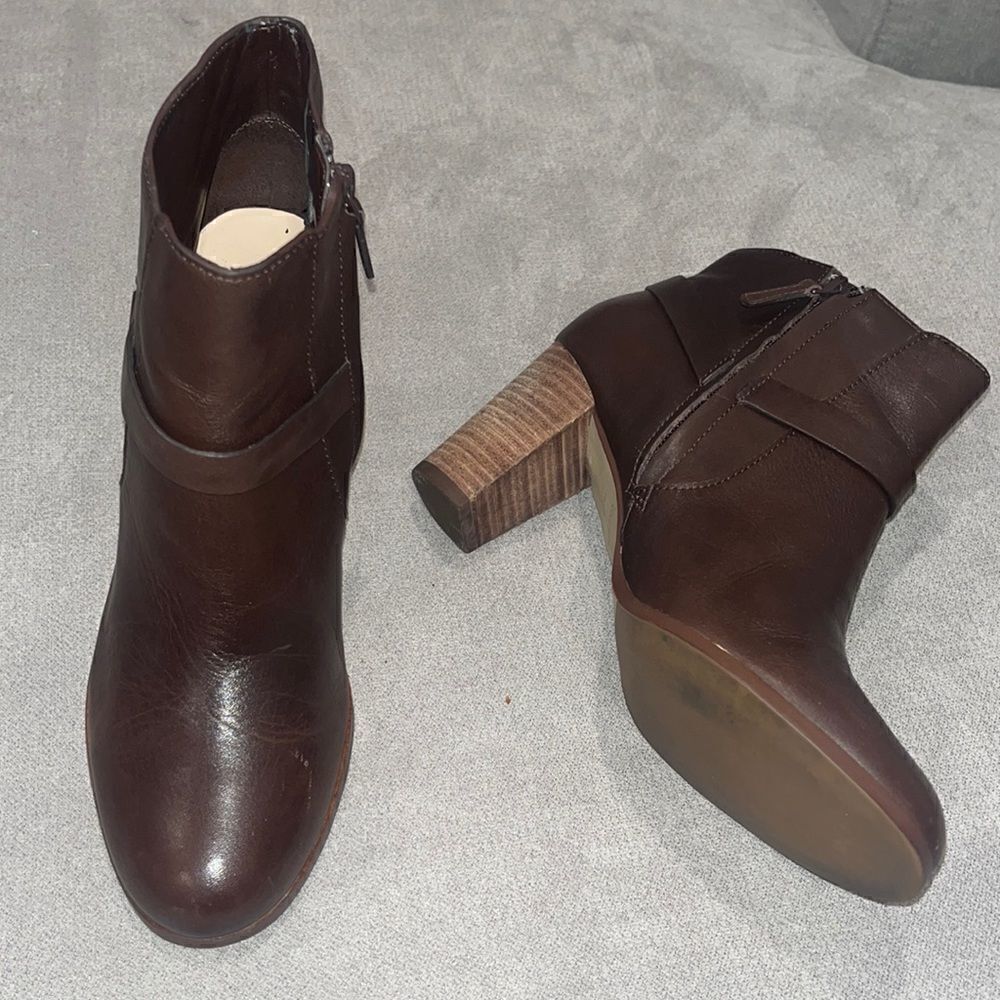 Cole Haan brown leather 3” heel boots